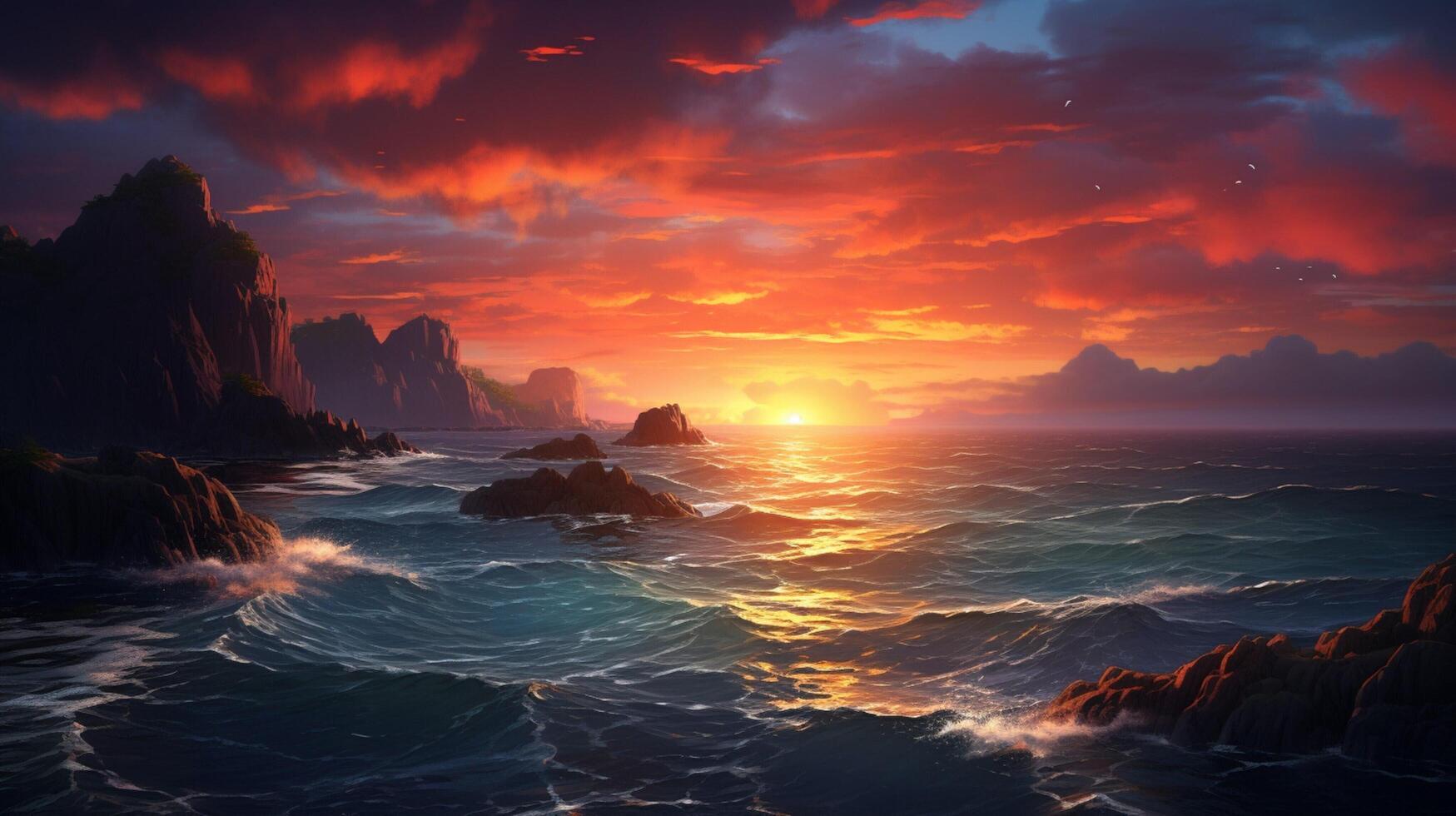 ai generato oceano tramonto paesaggio sfondo foto