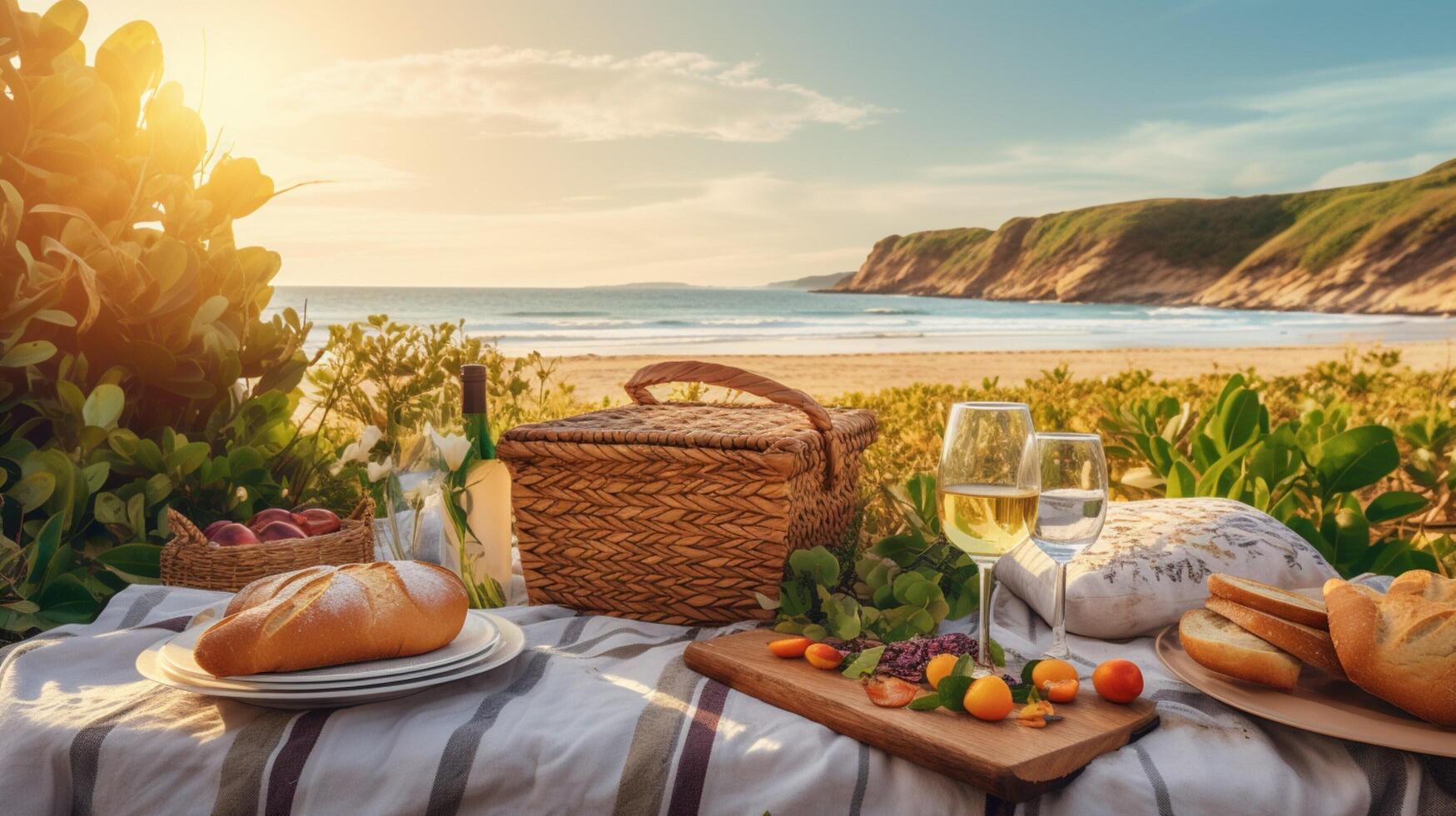 ai generato Perfetto per spiaggia picnic e all'aperto pasto promozione foto