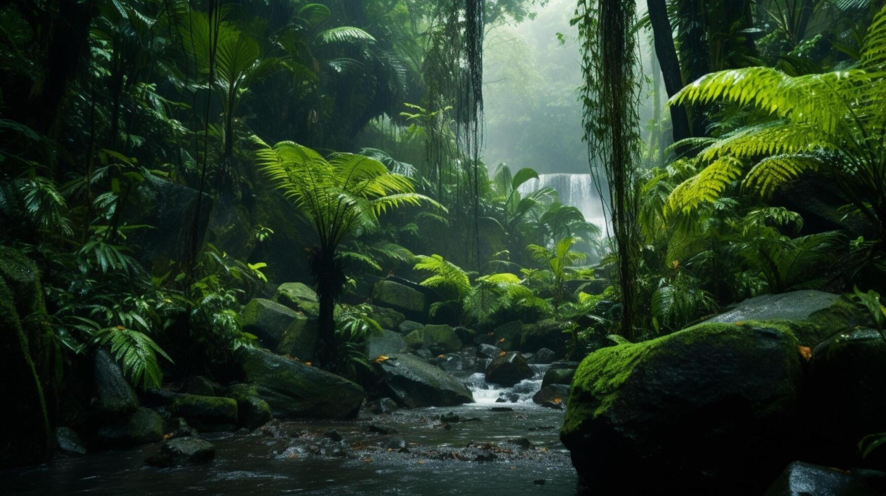 ai generato foresta pluviale e tropicale pioggia sfondo foto