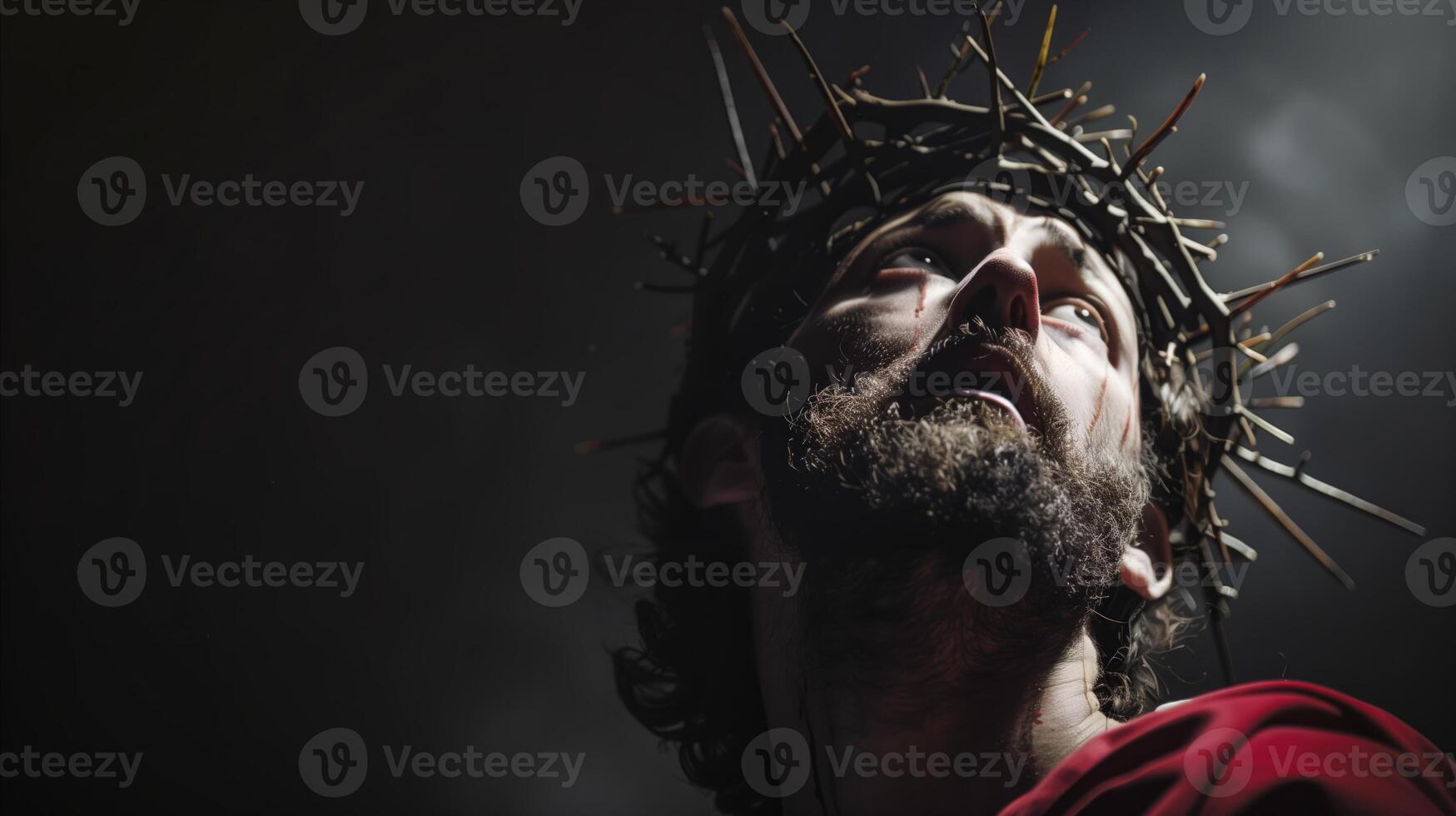 ai generato drammatico rappresentazione di Gesù Cristo con corona di spine foto