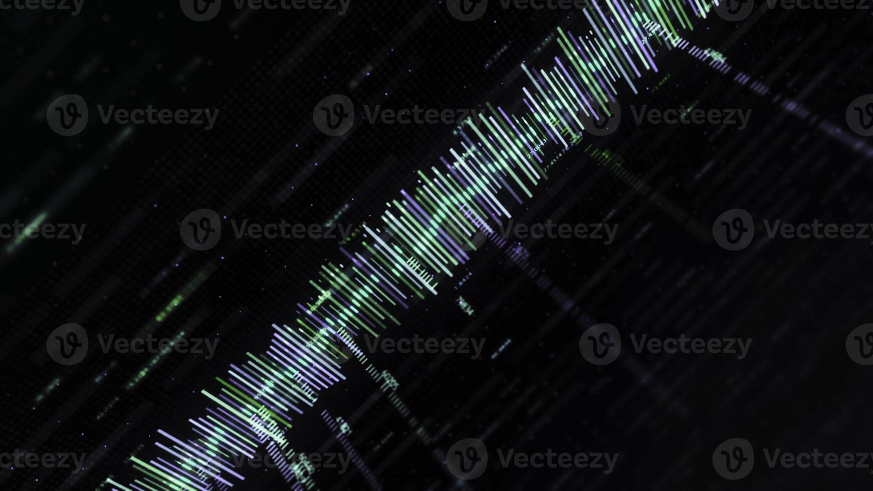 astratto sfondo con musica traccia e numeri. animazione. astratto colore equalizzatore si sposta con numeri su nero sfondo. computer equalizzatore matrice foto