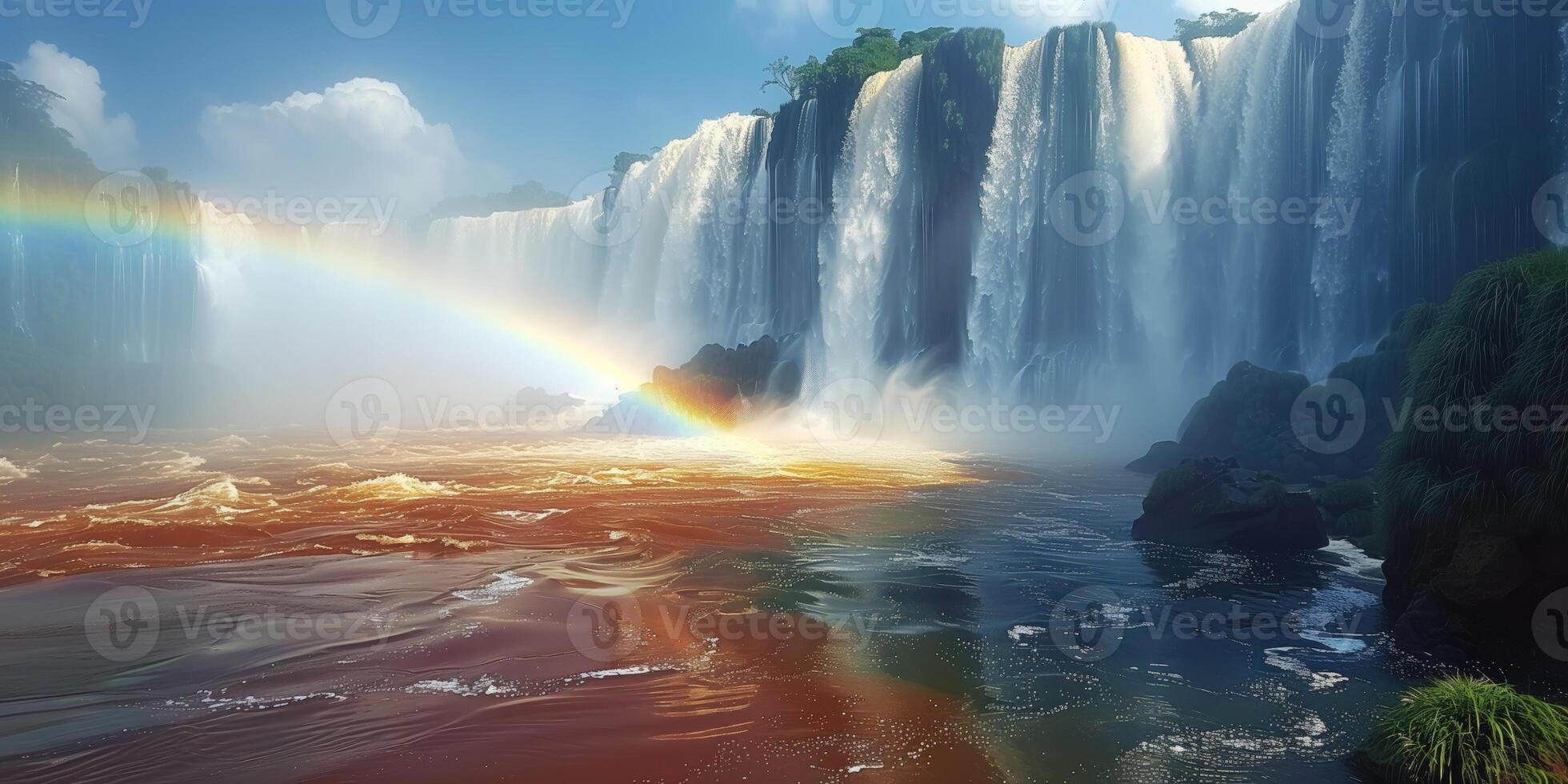 ai generato panoramico Visualizza di il grande cascata foto