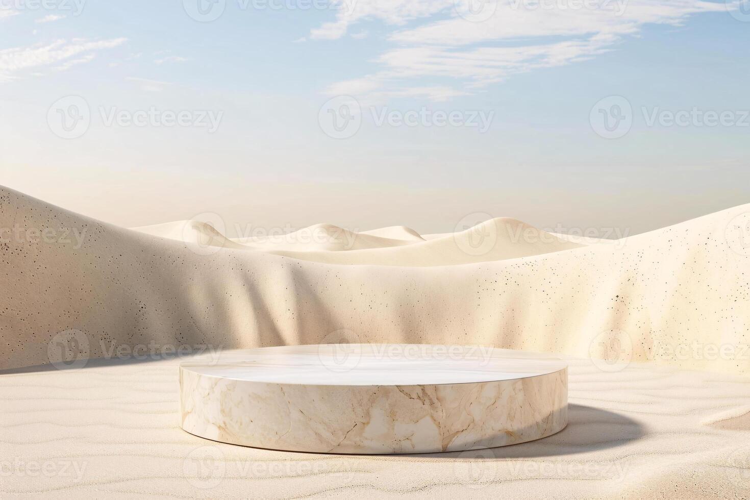 ai generato Prodotto podio presentazione con deserto sabbia dune sfondo foto