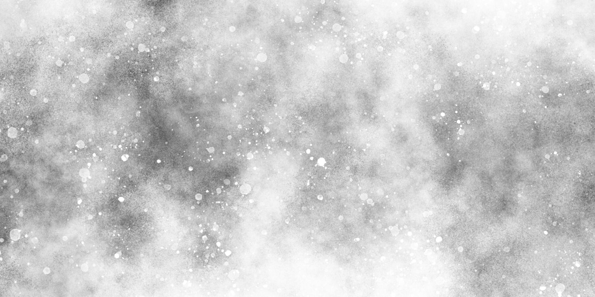 astratto inverno mattina brillante bianca neve è caduta a caso con vario bokeh particelle, bellissimo grigio acquerello sfondo con luccichio particelle per sfondo e design e presentazione. foto