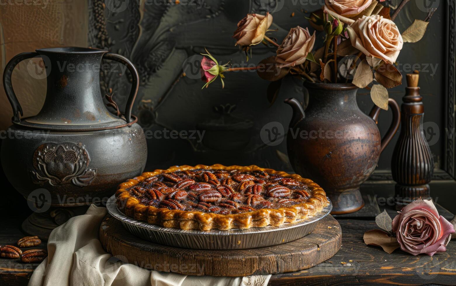 ai generato rustico pecan torta ancora vita foto