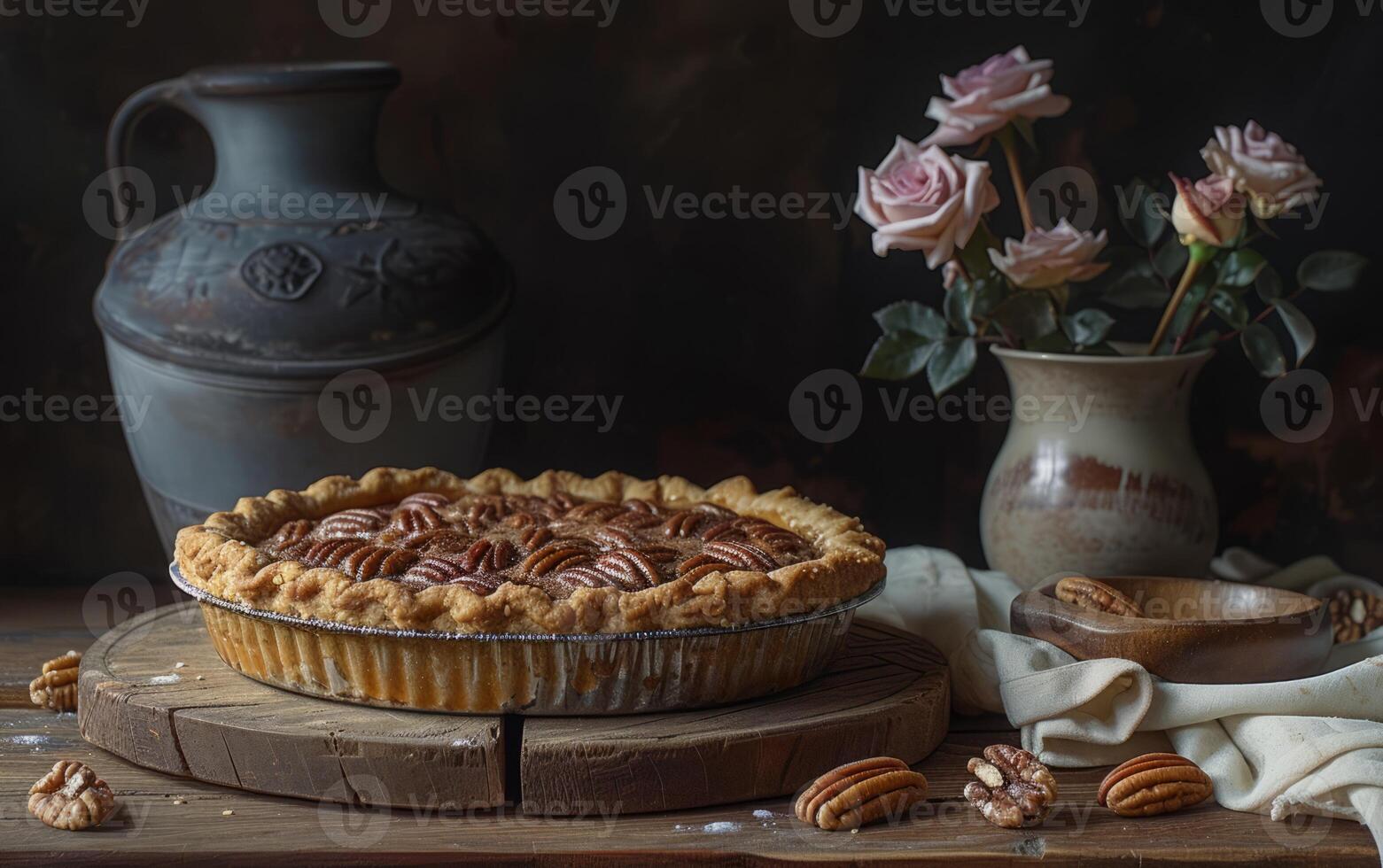 ai generato elegante pecan torta ancora vita foto