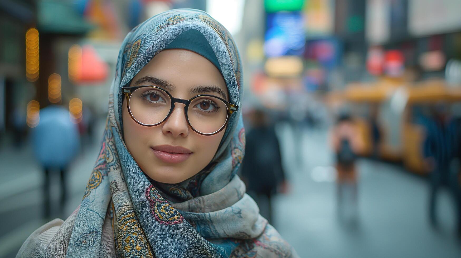 ai generato bellissimo giovane musulmano donna indossare bicchieri e hijab foto