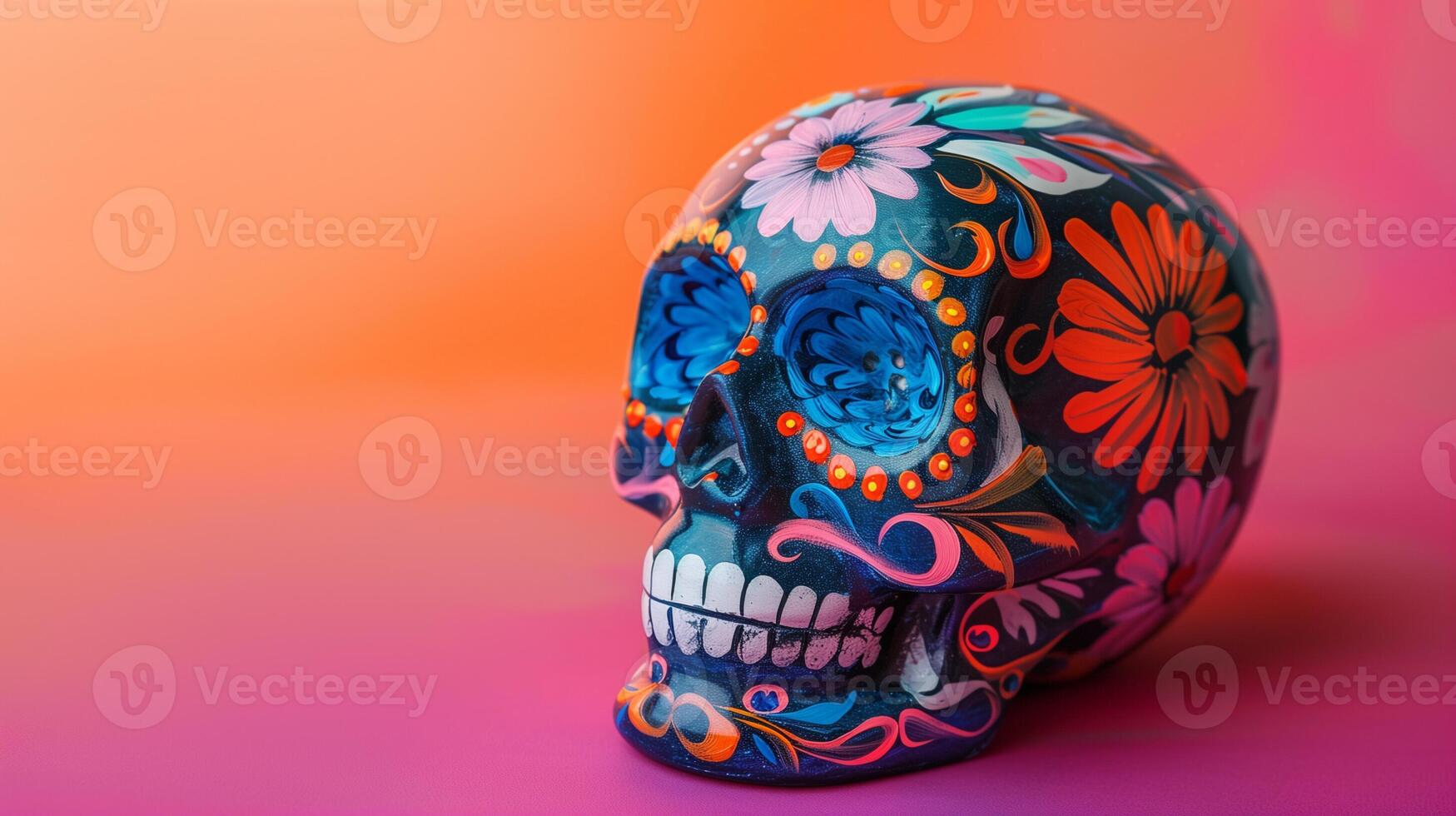 ai generato mano dipinto ceramica zucchero cranio ricco nel dettaglio e vivido colori isolato su un' pendenza sfondo esemplificativo cinco de mayo feste foto