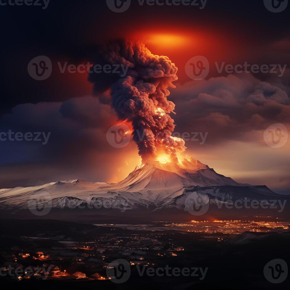 ai generato un' vulcano nel Islanda vicino il cittadina di grindavik erutta foto