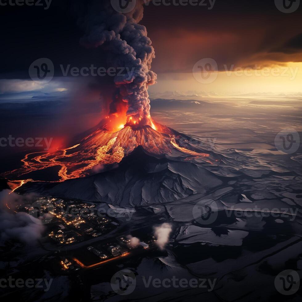 ai generato un' vulcano nel Islanda vicino il cittadina di grindavik erutta foto