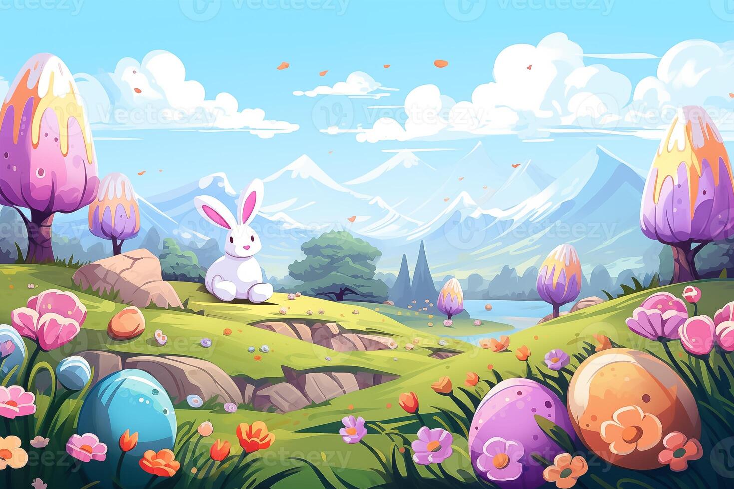 ai generato Pasqua sfondo, stile di disegno cartone animato foto