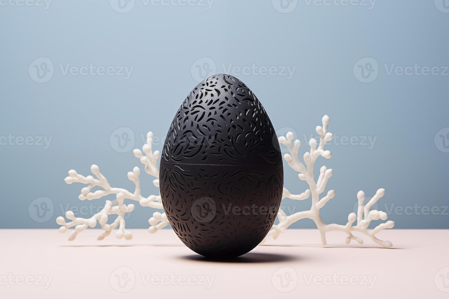 ai generato visualizzare un' minimalista Pasqua sfondo, messa a fuoco su un' singolo grande decorato uovo contro un' monocromatico fondale foto