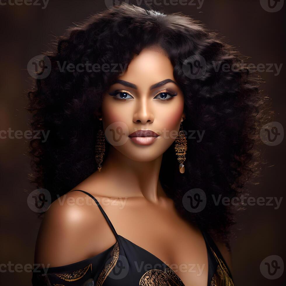 ai generato bellezza ritratto di africano americano ragazza con afro capelli. illustrazione ai generativ foto