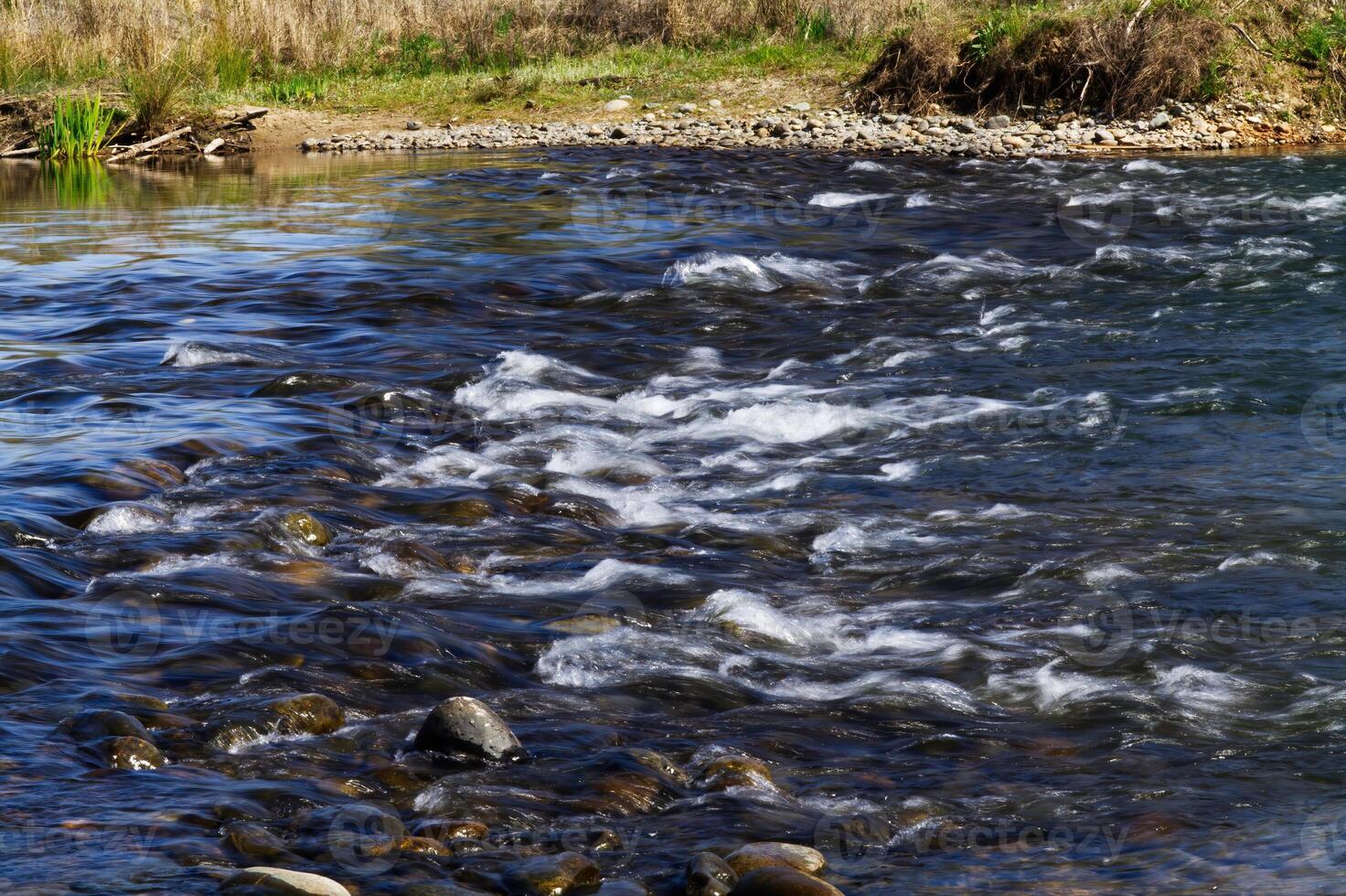 piccolo rapide nel fiume con lontano banca foto