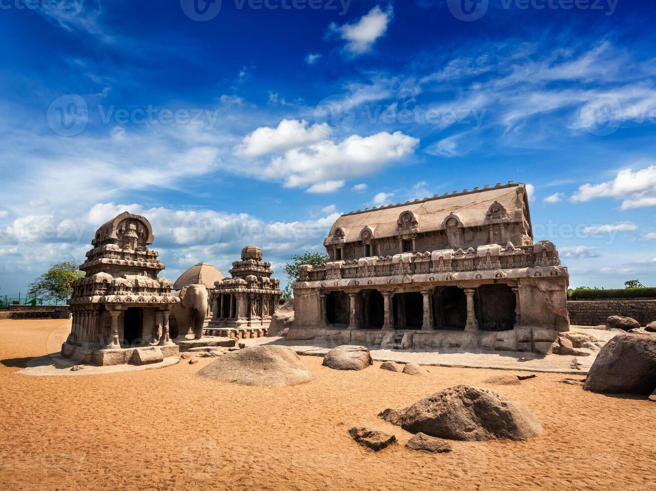 cinque rathas. Mahabalipuram, tamil nadu, Sud India foto