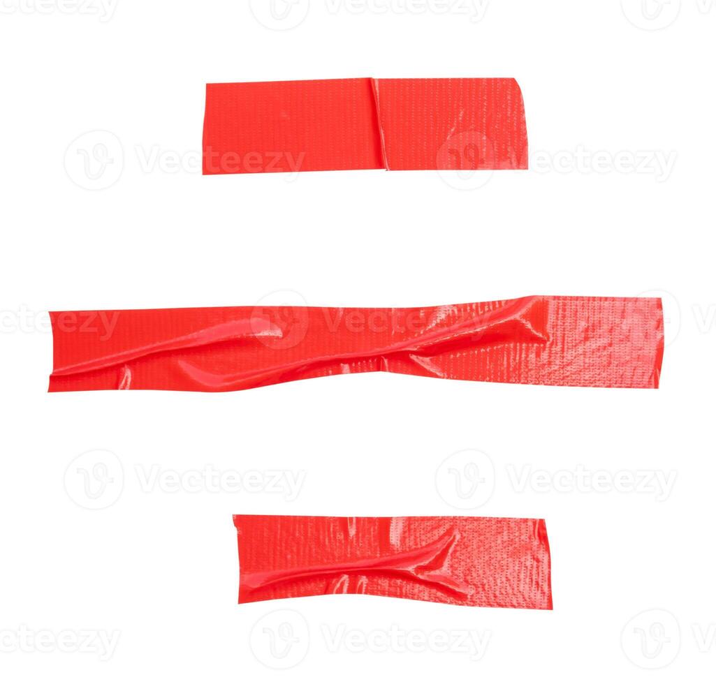 superiore Visualizza impostato di rosso adesivo vinile nastro o stoffa nastro nel strisce isolato su bianca sfondo con ritaglio sentiero foto