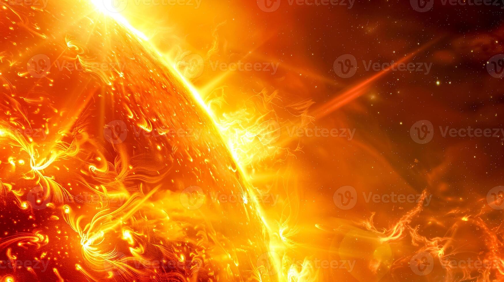 ai generato ardente sole superficie con solare razzi foto