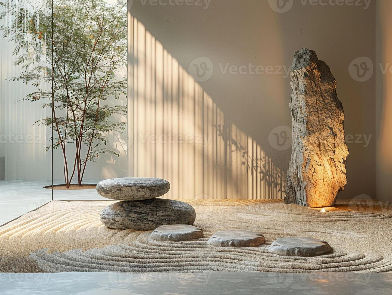 ai generato minimalista zen giardino con rastrellato sabbia e semplice foto