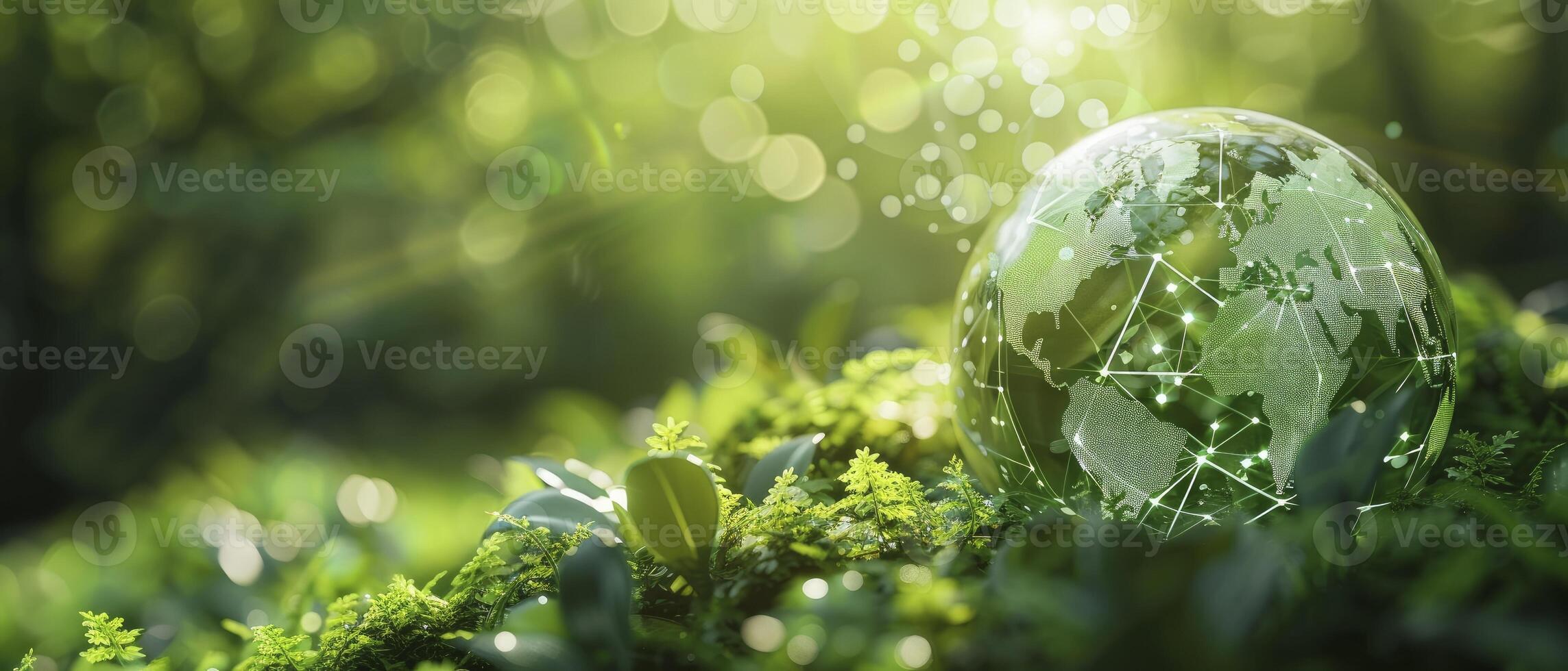 ai generato verde globo. ambientale sostenibilità con icone di ad esempio, co2 riduzione, circolare economia, e netto zero tecnologia. promozione sostenibile attività commerciale pratiche nel armonia con natura. foto