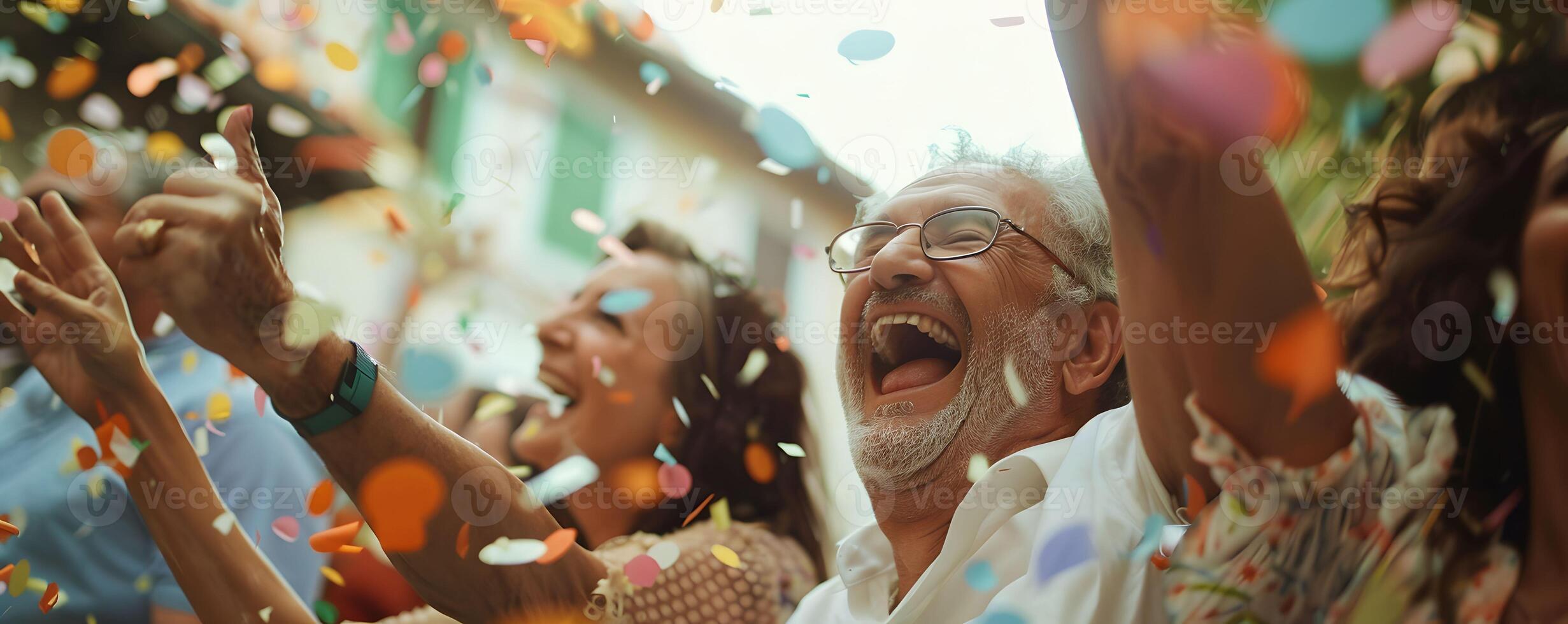 ai generato gioioso facce in giro sorpresa festa successo foto