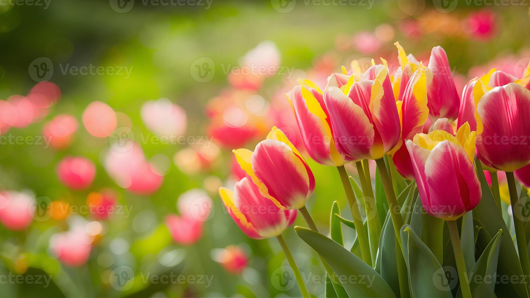 ai generato travolgente bokeh migliora luminosa primavera tulipani nel floreale sfondo foto