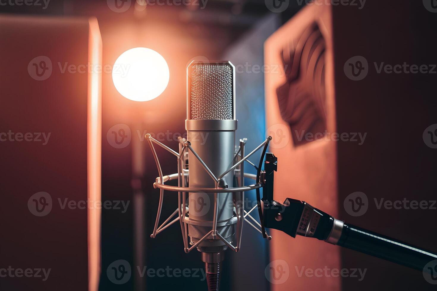 ai generato microfono nel suono registrazione studio, professionale Audio attrezzatura foto