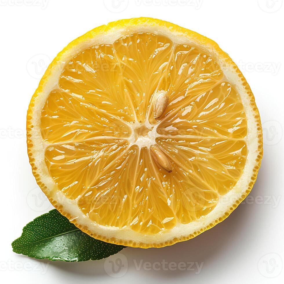 ai generato Limone fetta isolato su bianca sfondo con ombra. fetta di Limone superiore Visualizza. uno fetta di Limone agrume frutta piatto posare foto