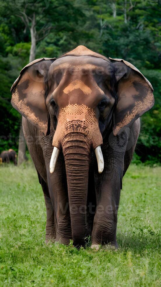 ai generato Sumatra elefante nel ragunano natura parco, natura conservazione foto verticale mobile sfondo