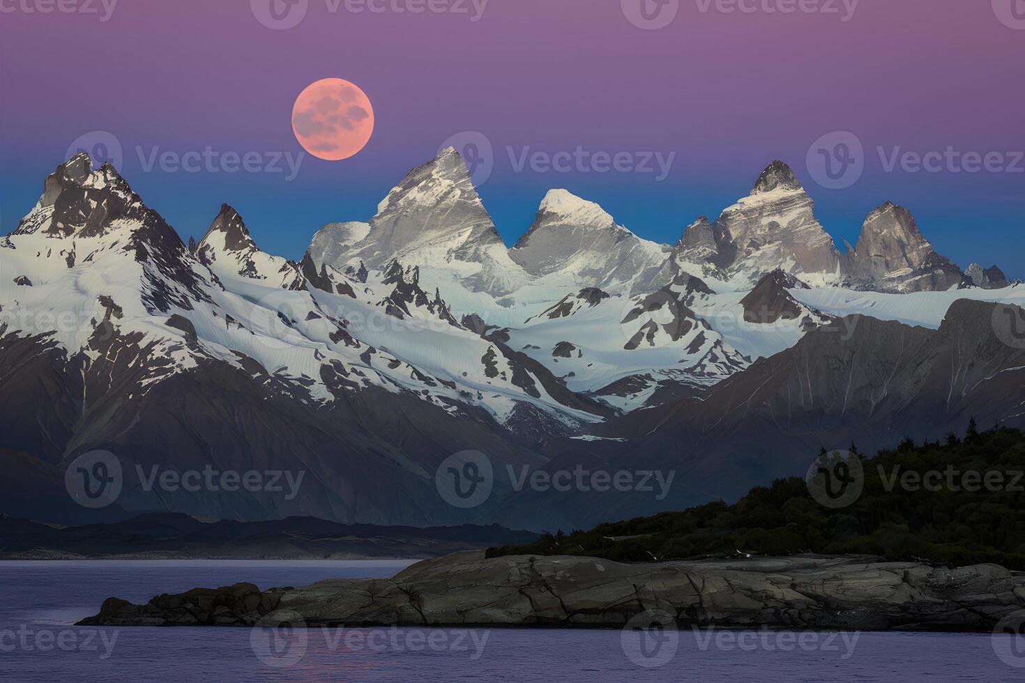 ai generato Immagine pieno Luna brilla brillantemente al di sopra di patagonia, argentina foto