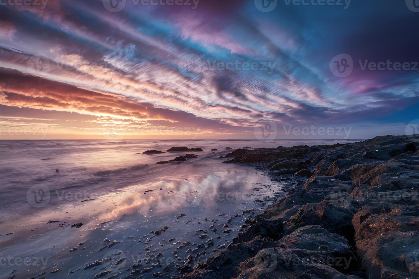 ai generato colorato nuvoloso cielo migliora pittoresco paesaggio marino bellezza foto