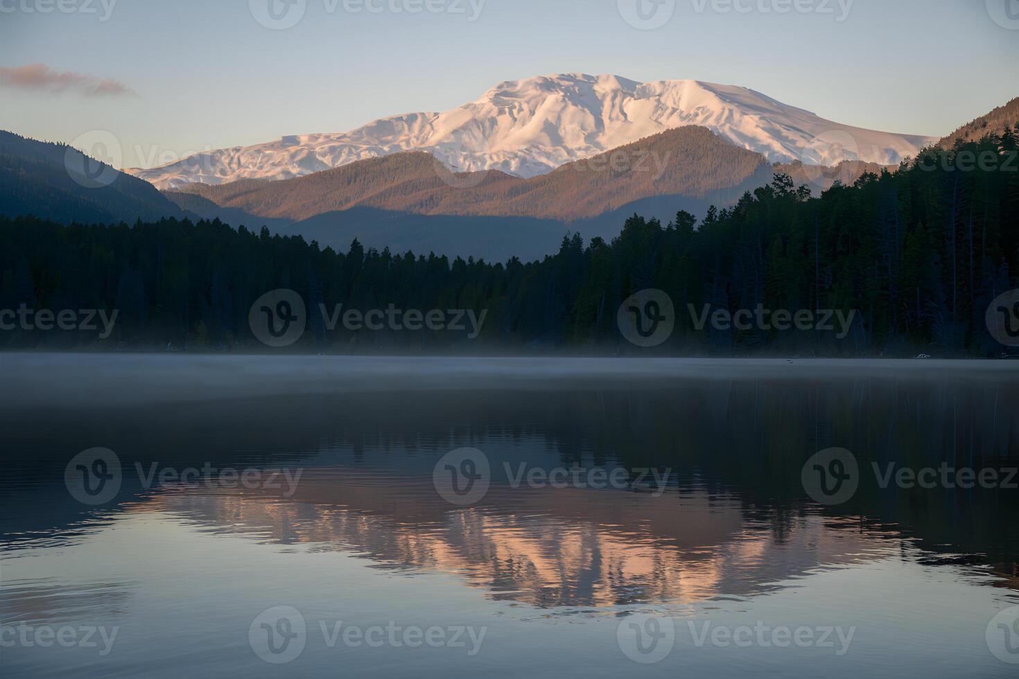 ai generato tranquillo Alba si illumina il sereno bellezza di il lago foto