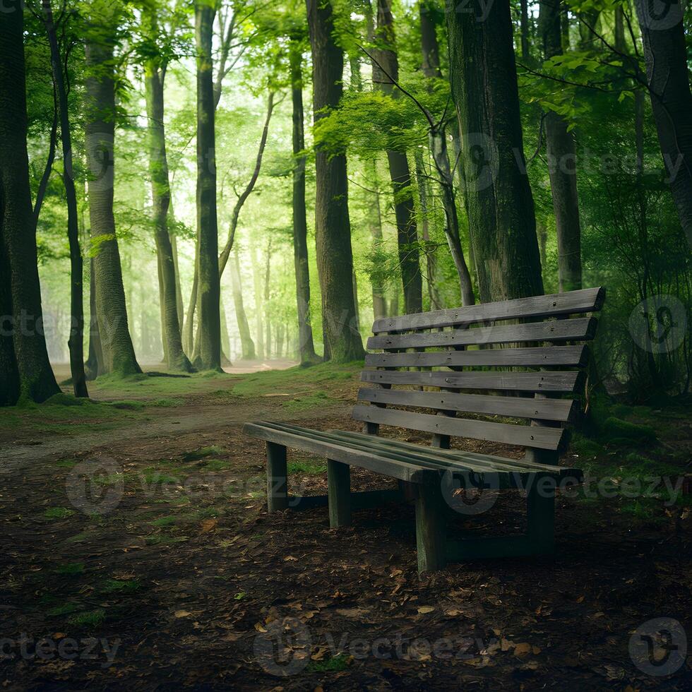 ai generato solitario di legno panchina invita contemplazione nel un' sereno ambientazione per sociale media inviare dimensione foto