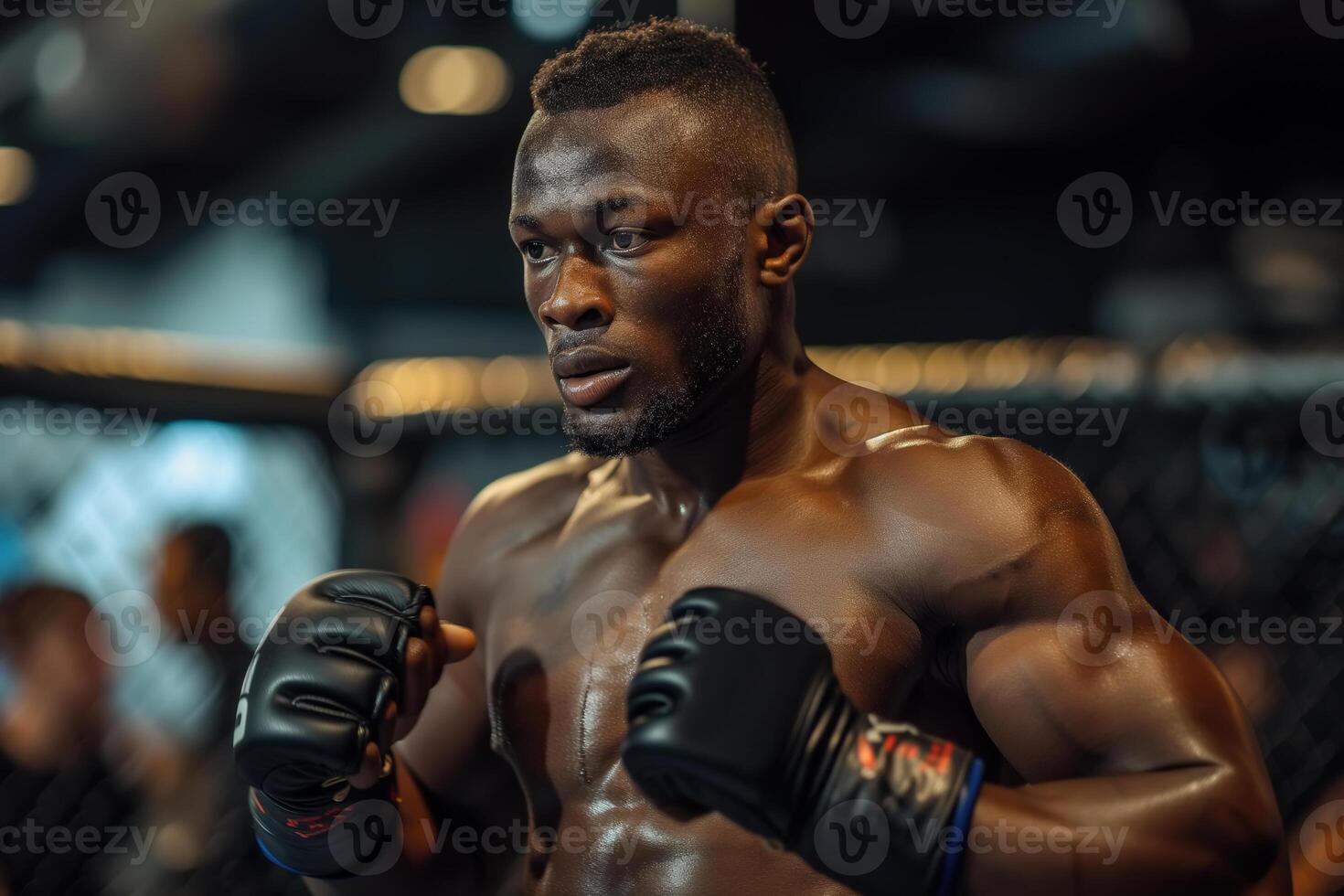 ai generato uomo indossare boxe guanti nel Palestra foto