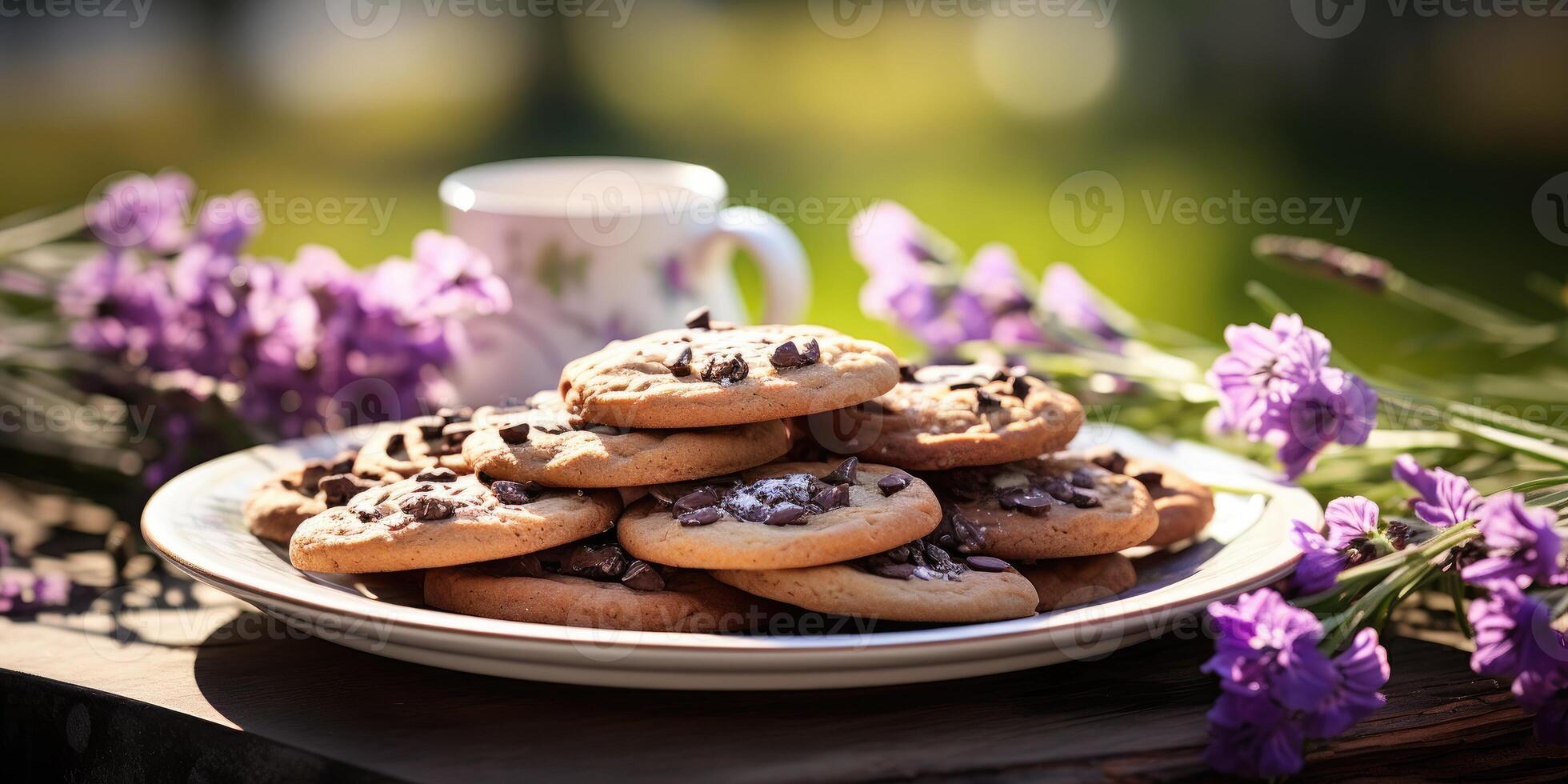 ai generato cioccolato patatine fritte biscotti con selettivo messa a fuoco. generativo ai foto