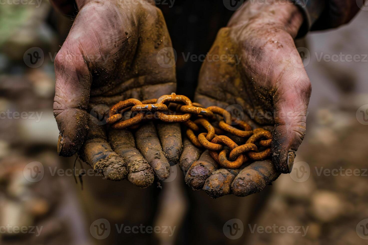 foto Due maschio mani Tenere un' arrugginito metallo catena