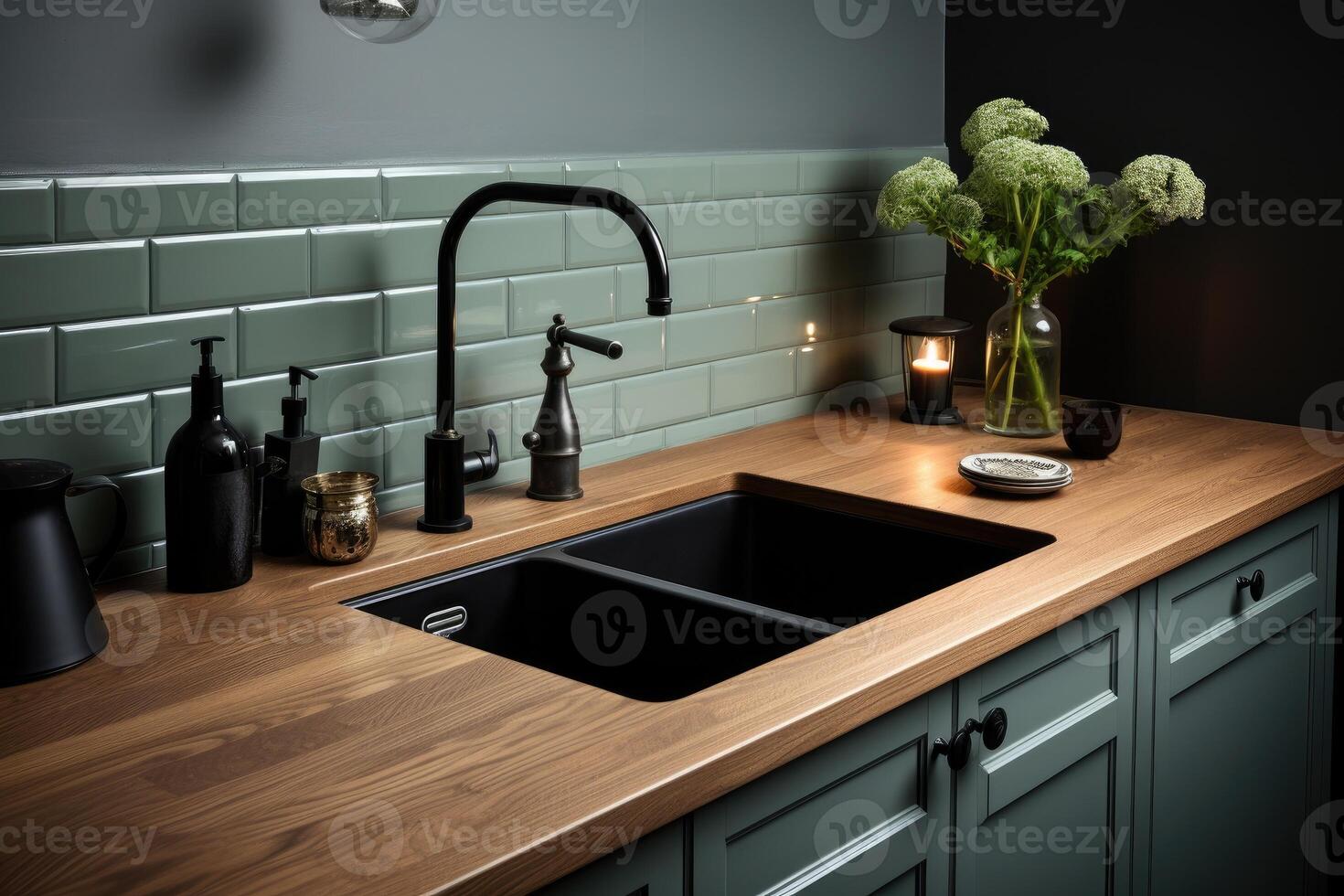 moderno cucina interno con di legno mobilia K professionale pubblicità fotografia foto