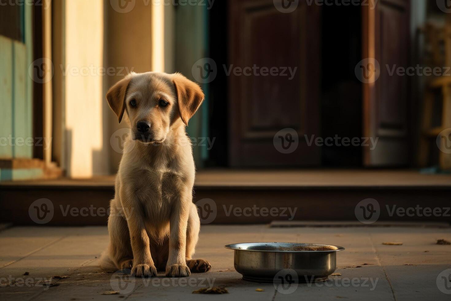 un' cane è in attesa per essere alimentato nel davanti di il Casa foto