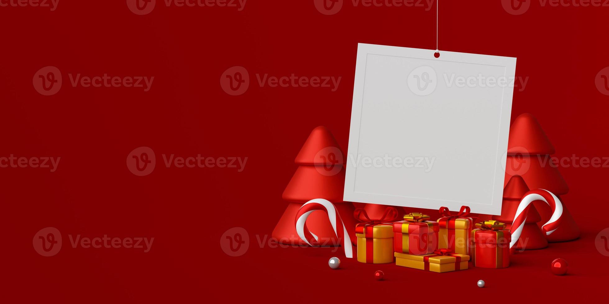 banner di natale di cornice per foto con scatola regalo di natale, illustrazione 3d