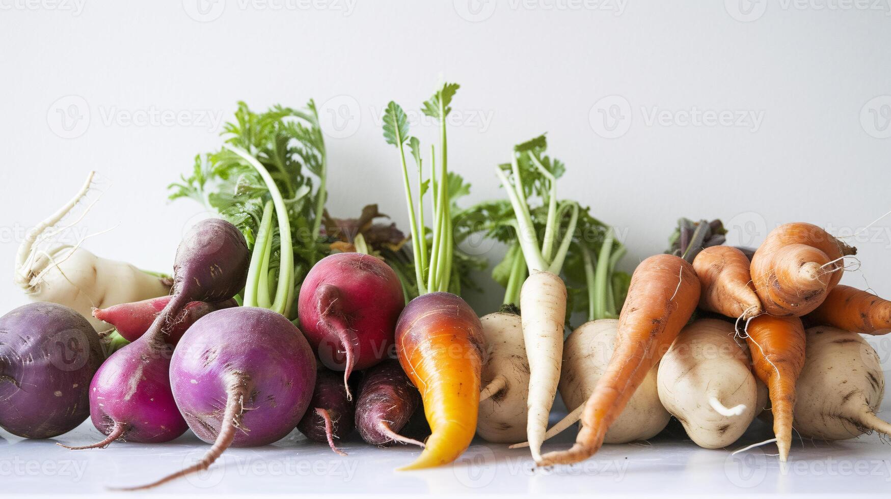 un' vivace Vettore di fresco erbe aromatiche e la verdura, le forme un' travolgente Schermo su il chiaro bianca superficie. foto