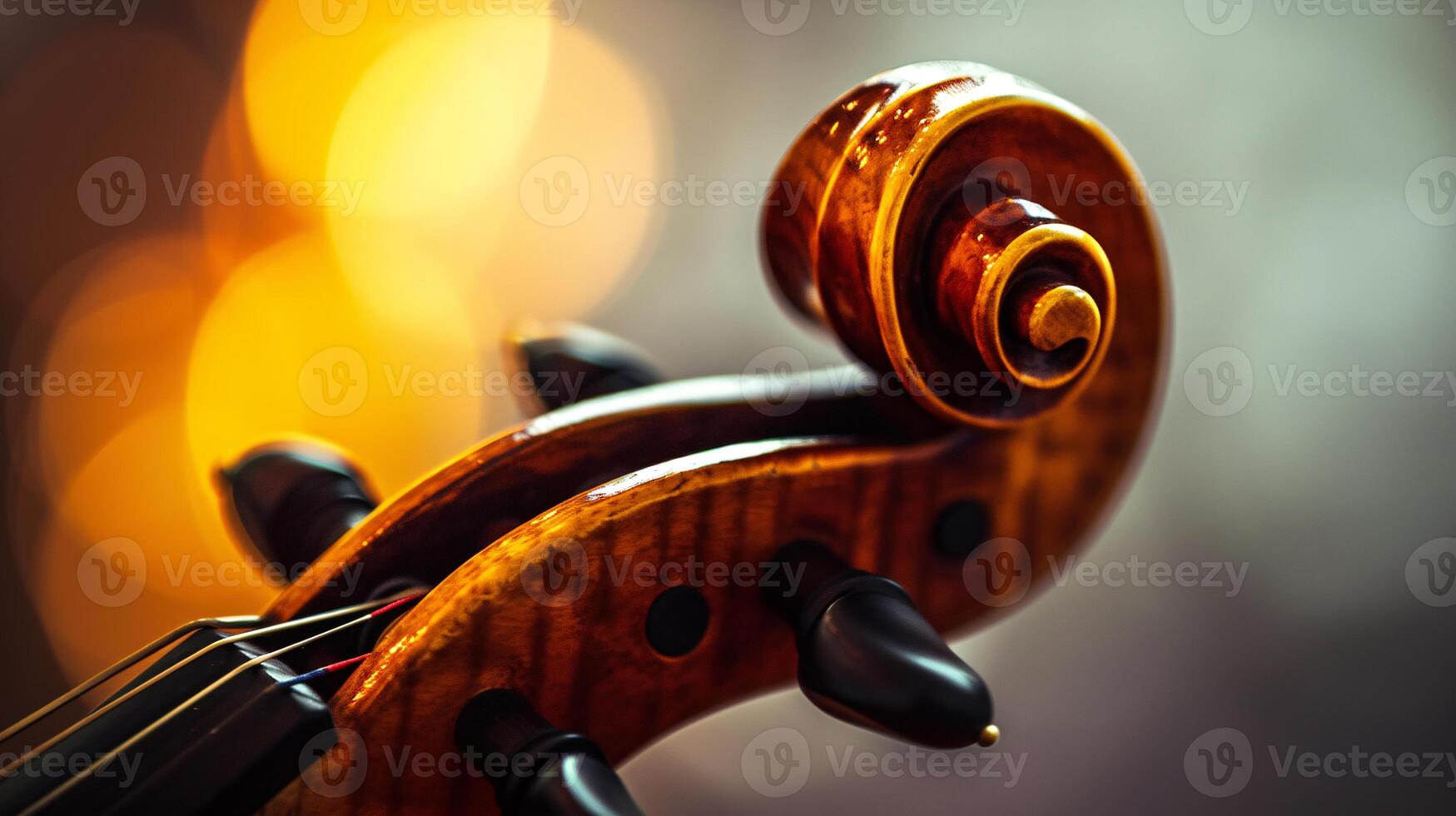 armonia di musicale strumenti, messa a fuoco su il elegante curve di un' violino foto