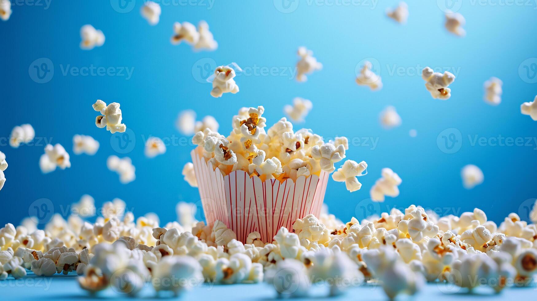un' Impressionante composizione con un' stuzzicante imballare di Popcorn contro un' vibrante, monocromatico fondale foto