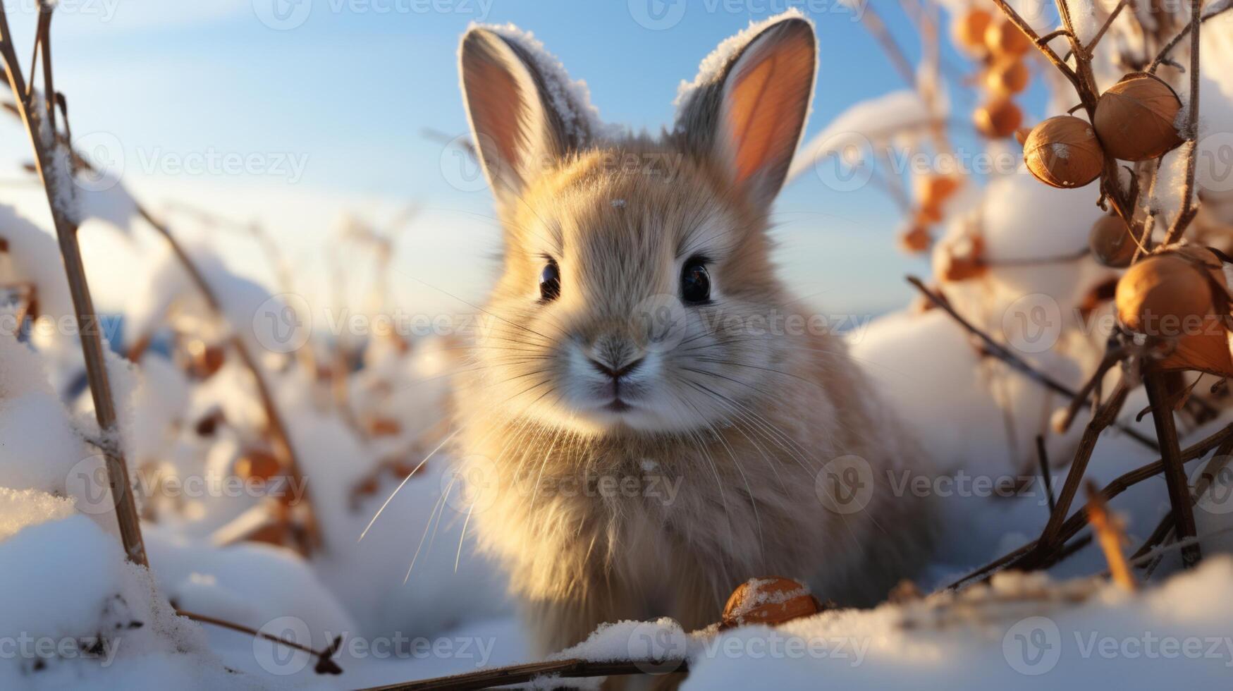 poco coniglio animale su inverno neve vacanza foto