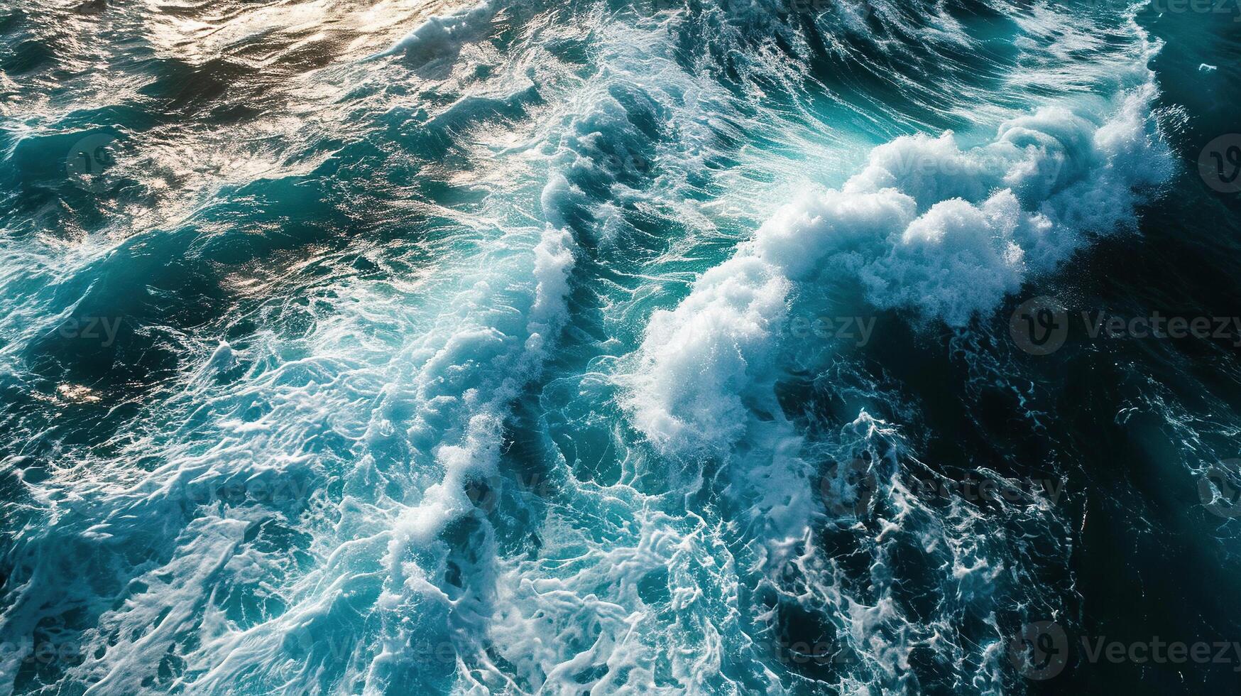 superiore Visualizza di schiumoso onde nel il mare o oceano. blu acqua sfondo. generato di artificiale intelligenza foto