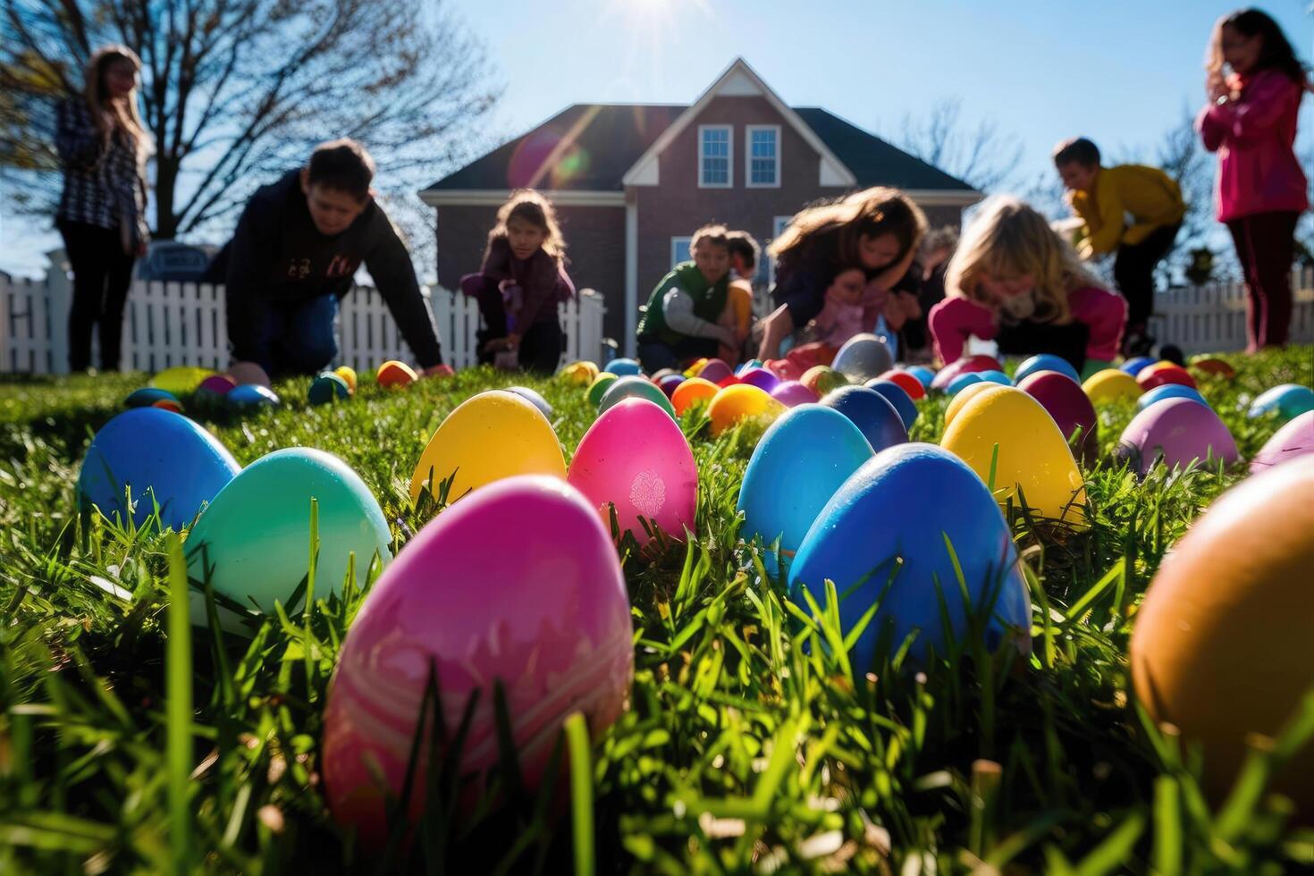 ai generato Pasqua uovo caccia foto