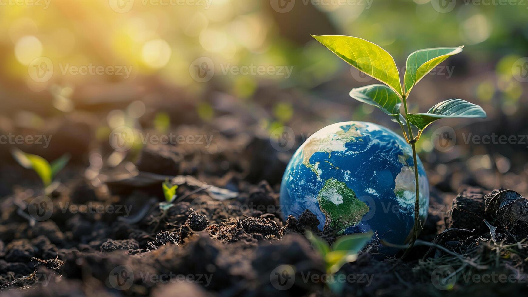globo e pianta in crescita nel il suolo. terra giorno concetto. foto