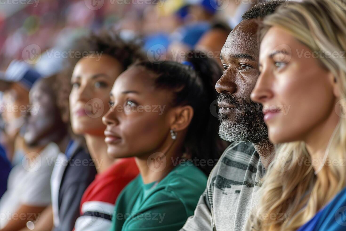 diverso gruppo di fan godendo un' gli sport evento, vivere gioco foto