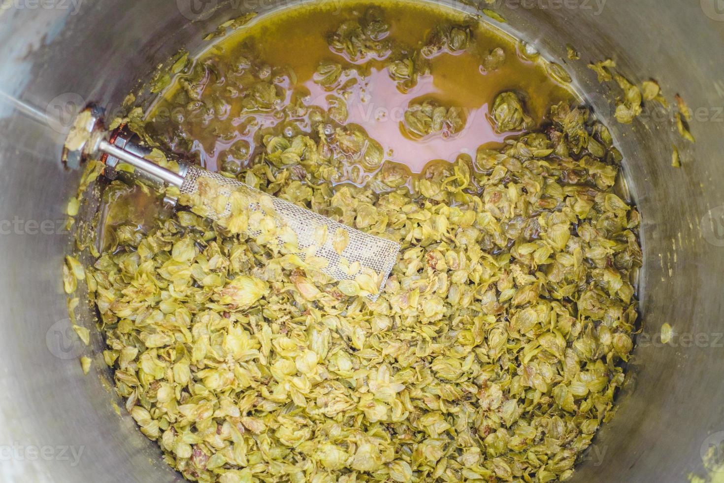 rimanenti coni di luppolo chinook dopo una giornata di ipa homebrew. foto