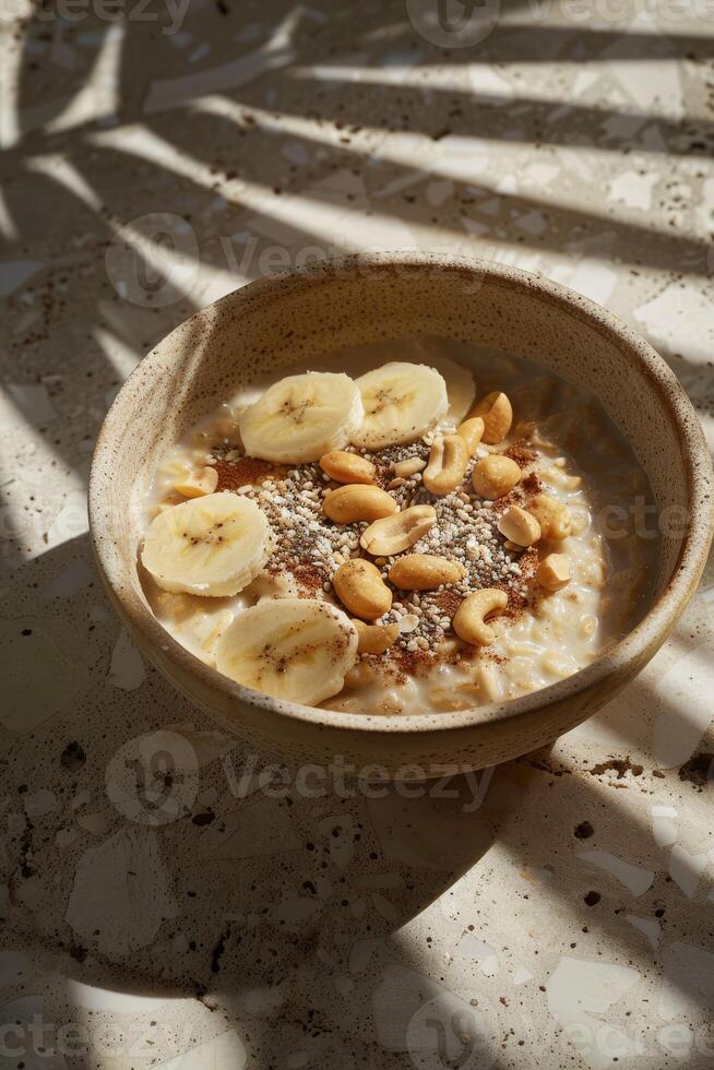 Noce burro Banana avena ciotola diletto foto