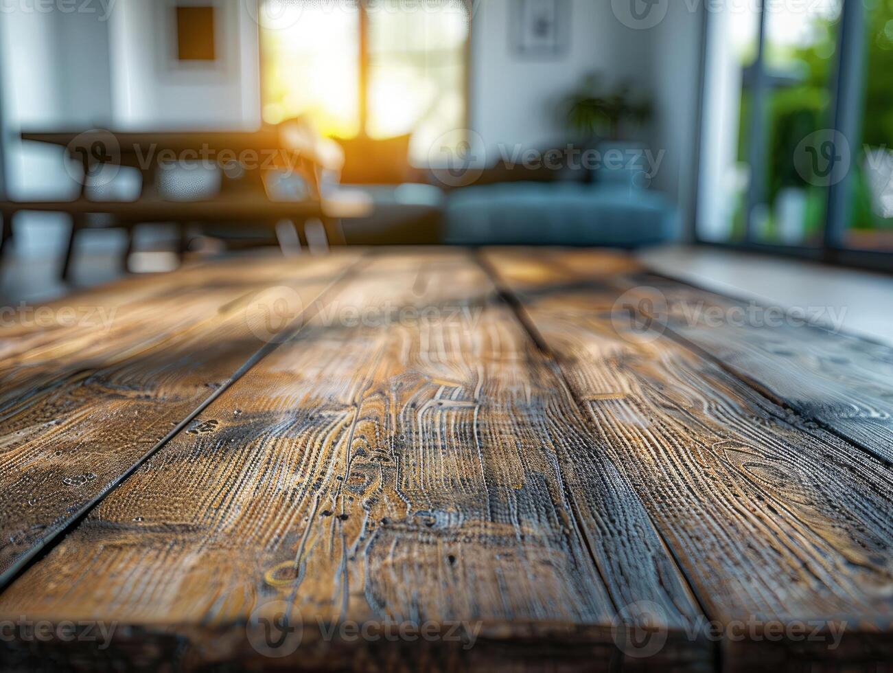 vuoto di legno tavolo nel vivente camera avvicinamento modello foto