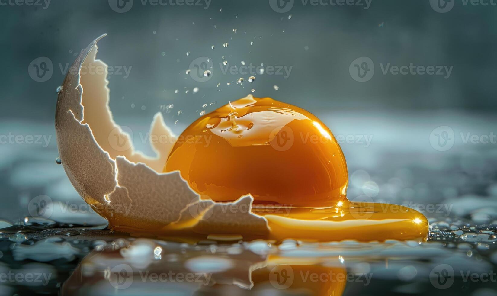 un' Cracked uovo con tuorlo spargimento su foto